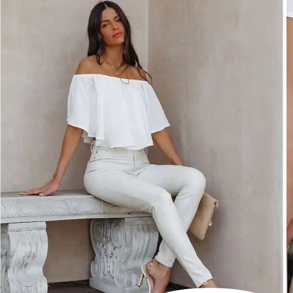 SIMPLICITY HIGH RISE FAUX LEATHER PANTS - BONE XS - Picture 4 of 9